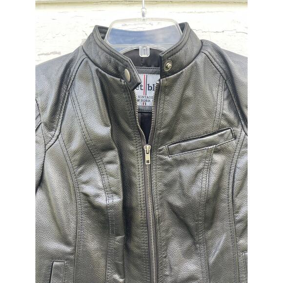 WHET BLU Leather Moto Jacket Womens XS Black Zip Snap Collar Motorcycle - Picture 9 of 15